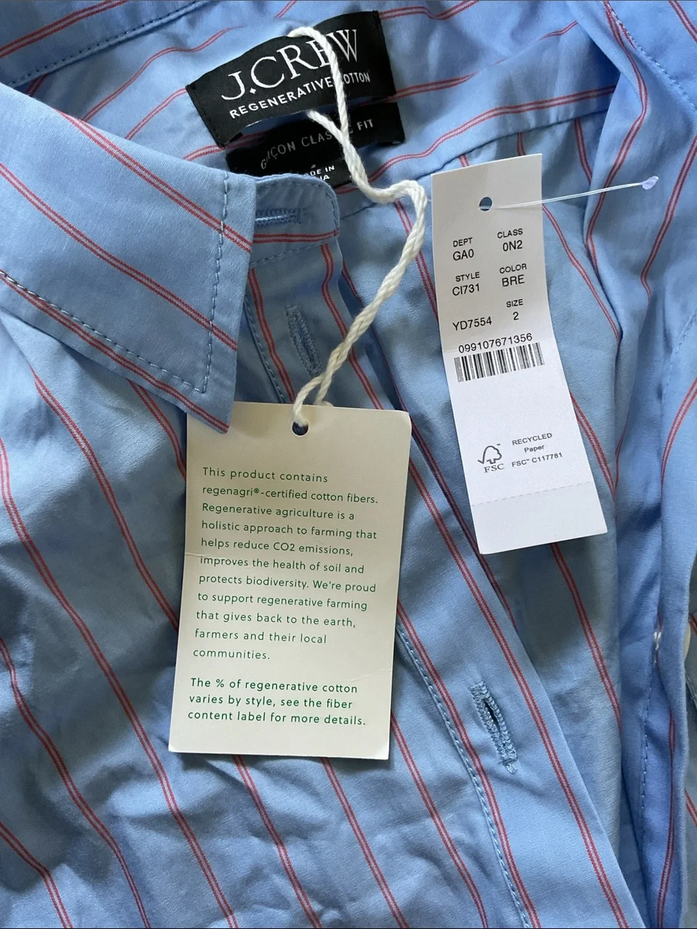 J. Crew Light Blue Button-Up Shirt with Red Pinstripes